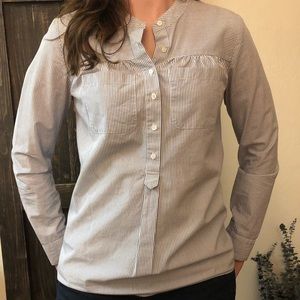 Navy and White Striped Button-Down Shirt